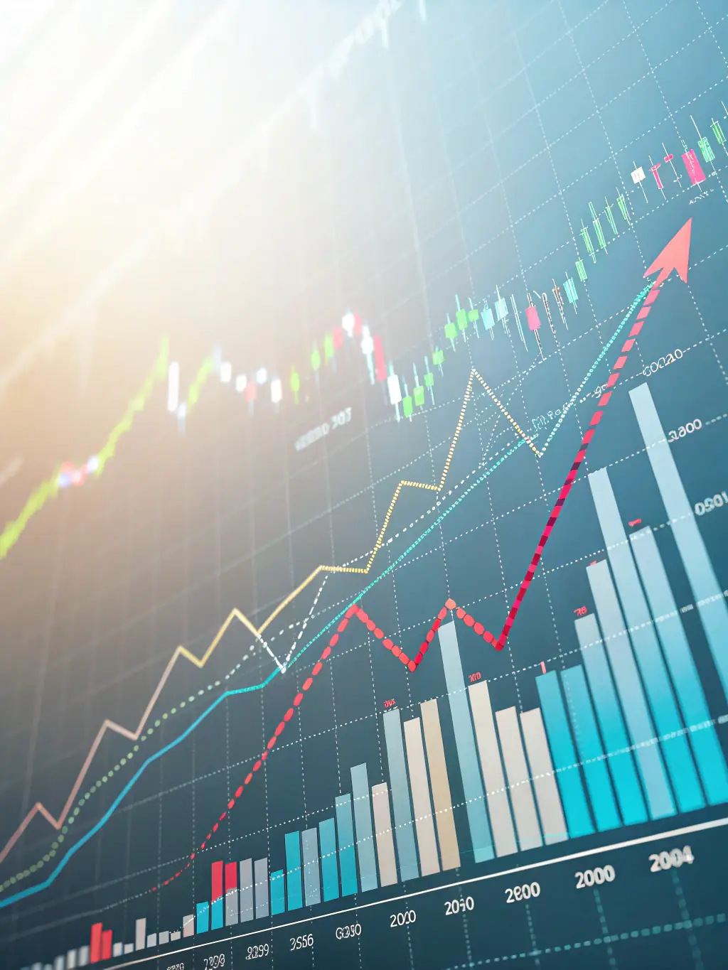 A visually appealing chart showing the performance of various European indices, such as FTSE, DAX, and CAC, over a period of one year.